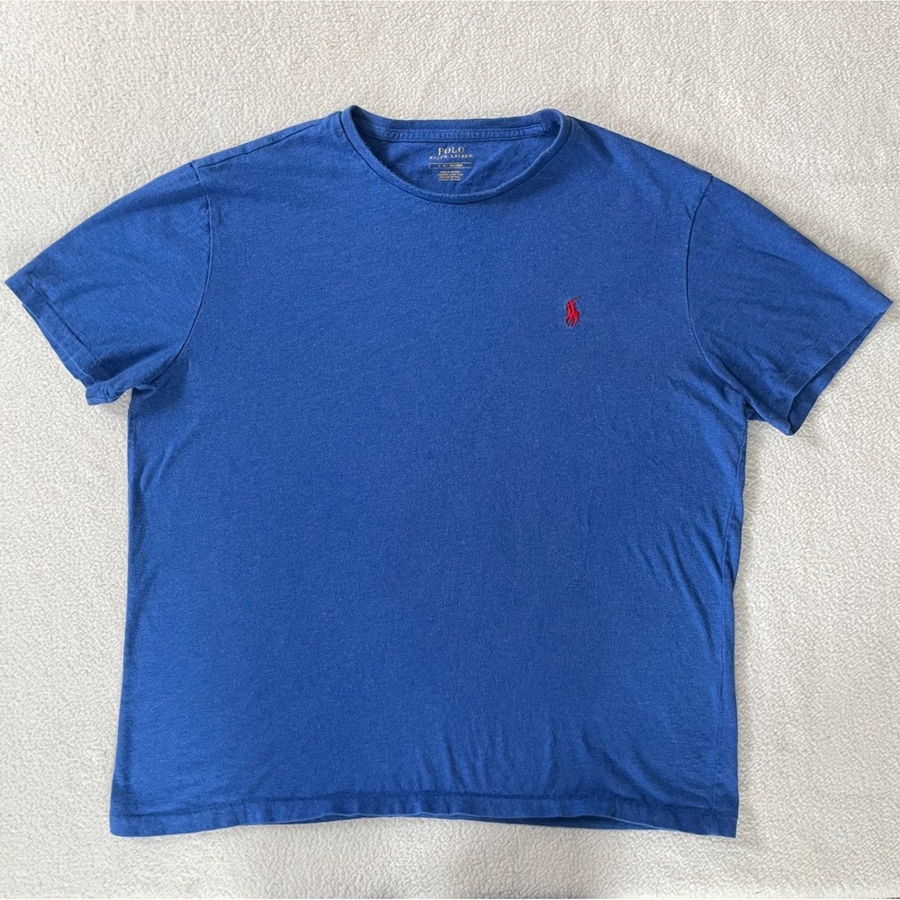 Polo Ralph Lauren Mens Large Blue Short‎ Sleeve Shirt Red Pony Cotton Preppy